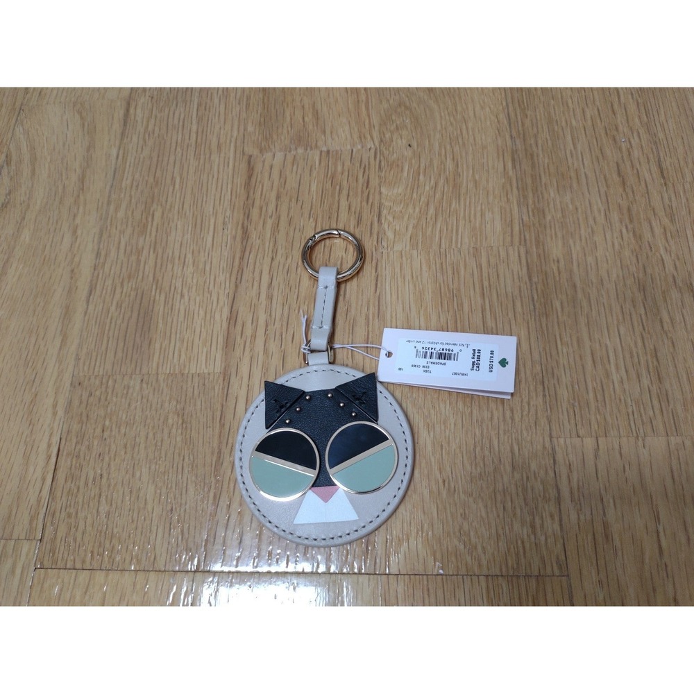 BNWT Kate Spade spademals leather smitten kitten dangle keychain key fob charm